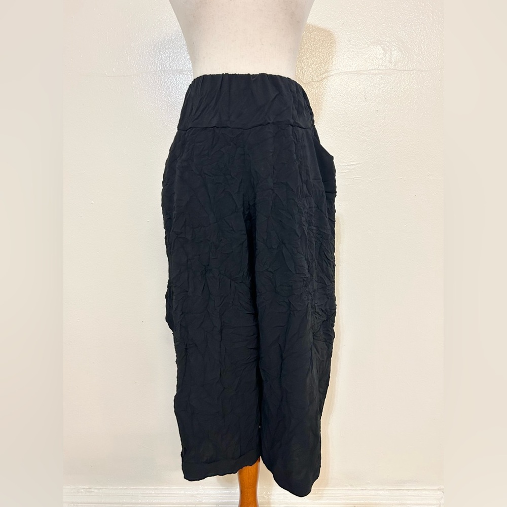 Moon Light Black Crinkle Cropped Wide Leg Pants